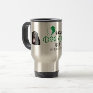 Taza De Viaje Feliz Día de Papá Perro con globos verdes y cachor