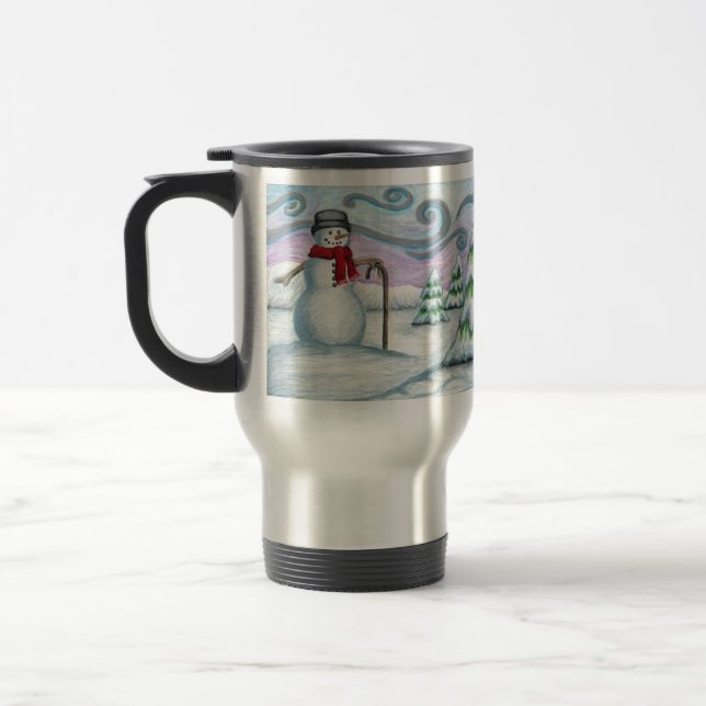 Taza De Viaje Feliz encuentro de Snowman Seasons Greetings Trave (Izquierda)