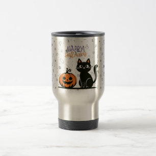 Taza De Viaje Feliz gato y calabaza de Halloween