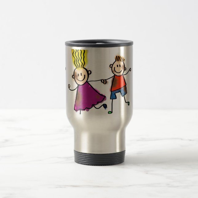 Taza De Viaje Feliz Graciosa Pareja Dibujar Personalizado de Doo (Centro)