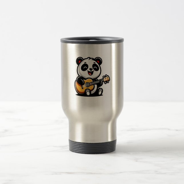 Taza De Viaje Feliz Guitarista Panda - Diseño Cuto De Música Acú (Centro)