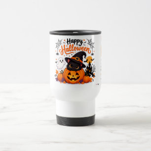 Taza de viaje Feliz Halloween Gatito Adorable 