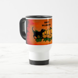Taza De Viaje Feliz Halloween, Gato Negro, Bat y Calabaza