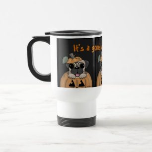 Taza De Viaje Feliz Halloween-Pug en la linterna de Jack O'