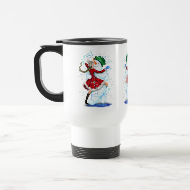 Taza De Viaje Feliz hombre de nieve y Chica Fiesta de Navidades  (Izquierda)