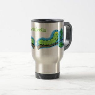 Taza De Viaje Feliz ilustracion personalizado de oruga verde