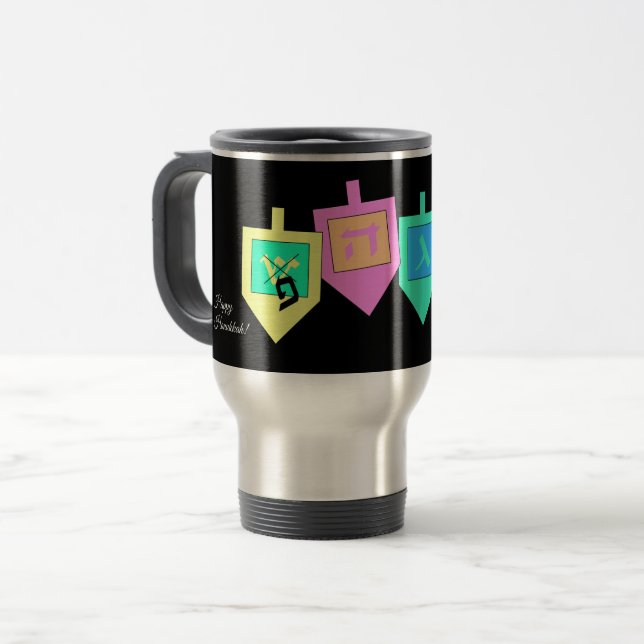 Taza De Viaje Feliz Janucá Inglés Hebreo (Anverso izquierdo)