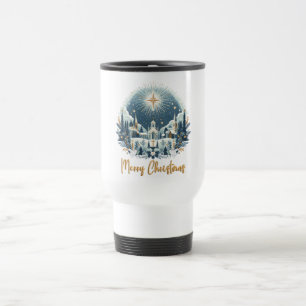 Taza De Viaje Feliz Navidad Blue & Gold Mug