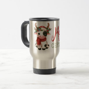 Taza De Viaje Feliz Navidad linda vaca