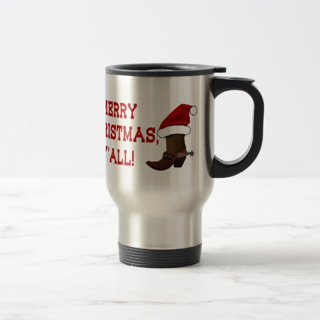 Taza De Viaje Feliz Navidad Y'all - Santa Boot (Espalda blanca) (Derecha)
