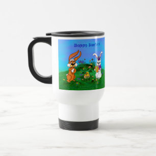 Taza De Viaje ¡Feliz Pascua! Conejo con conejo y pollo