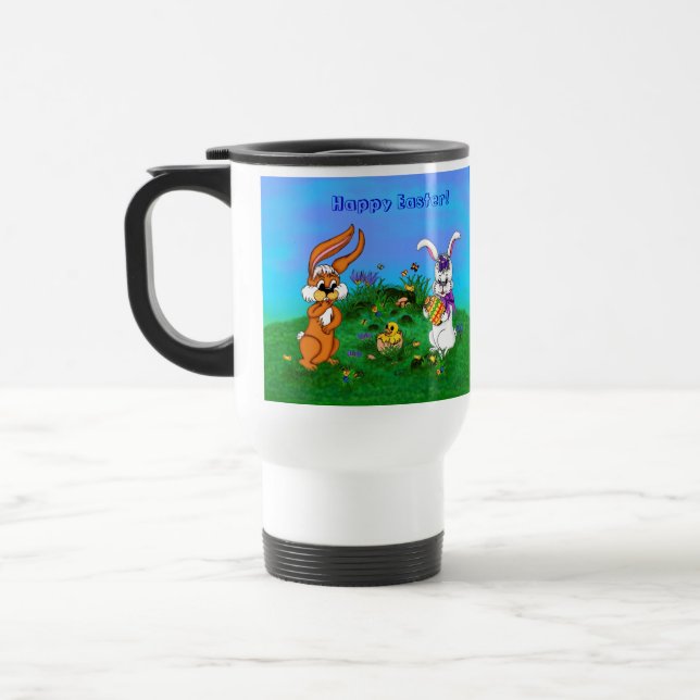 Taza De Viaje ¡Feliz Pascua! Conejo con conejo y pollo (Izquierda)