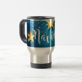 Taza De Viaje Felize Navidad Gold Stars Navidades