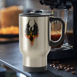Taza De Viaje Fénix Ardiente Resurgiendo Pájaro de Fuego Llamas
