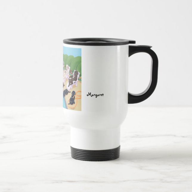 Taza De Viaje Fiesta personalizado Labradors del Poolside (Derecha)