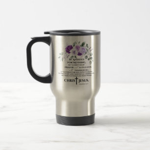 Taza De Viaje Filipenses 4:6-7 Escritura Flores moradas