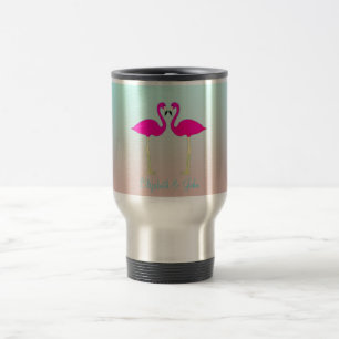 Taza De Viaje Flamencos rosados adorables enamorados-Personaliza