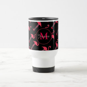 Taza De Viaje Flamencos rosados en negro personalizado