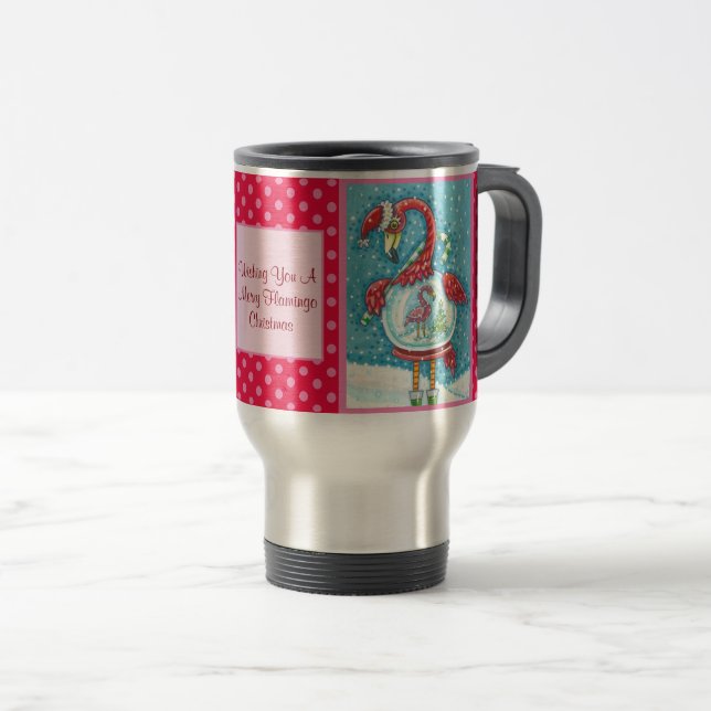 TAZA DE VIAJE FLAMINGO ROJO, NAVIDADES BLANCOS VIAJAN MUG COMUTE (Anverso derecho)