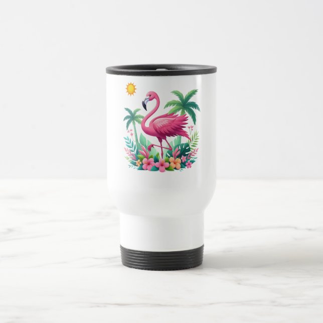 Taza De Viaje Flamingo rosa de Florida/Tropical (Centro)
