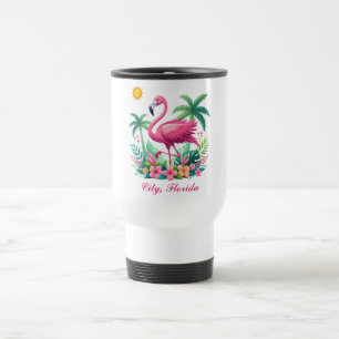 Taza De Viaje Flamingo rosa de Florida/Tropical