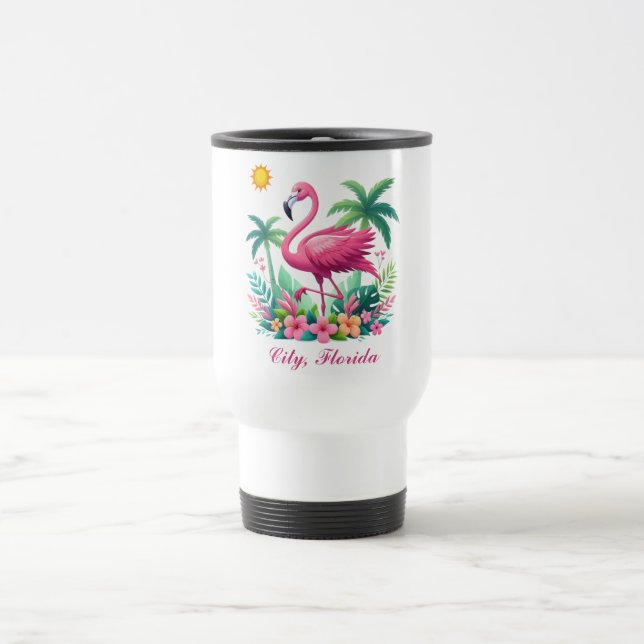 Taza De Viaje Flamingo rosa de Florida/Tropical (Centro)