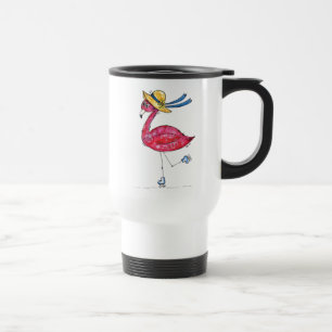 Taza De Viaje Flamingo rosa dulce y caprichoso en los patines
