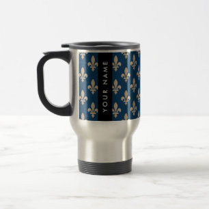Taza De Viaje Fleur de Lis, beige sobre azul marino, real, tu no