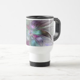 Taza De Viaje Flor Abstracta Colorida Arte Fractal Floral Modern