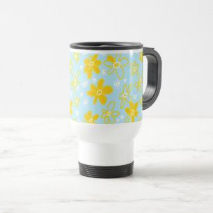 Taza De Viaje Flor Bouquet Daisy Meadow Cielo Amarillo Blanco