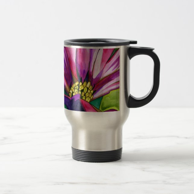 Taza De Viaje Flor de arte acuático morado de Daisy Africano (Derecha)