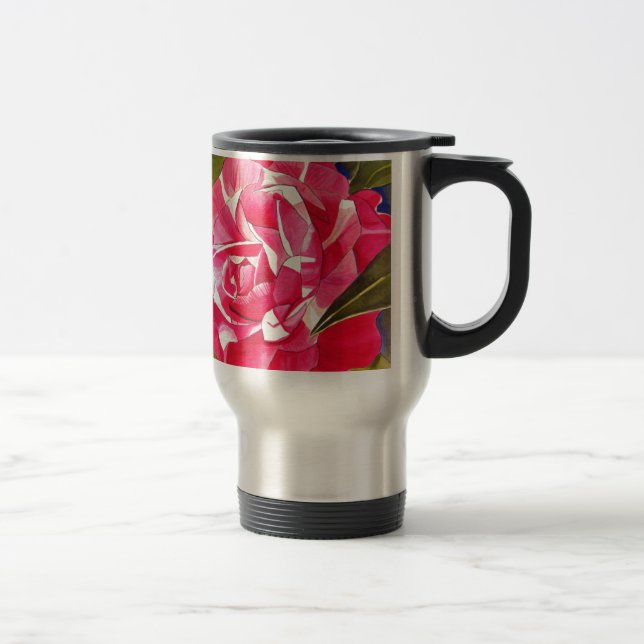 Taza De Viaje Flor de arte de la acuarela del Camellia rosa bril (Derecha)