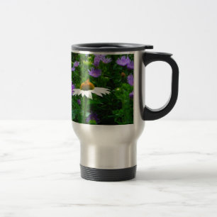 Taza De Viaje Flor de cono blanco, flores moradas y polilla