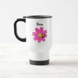 Taza De Viaje Flor de cosmos rosa vivo con abeja personalizada