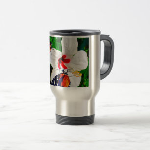 Taza De Viaje Flor de Hibiscus con 2 mariposas tigre de largo