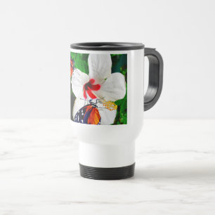Taza De Viaje Flor de Hibiscus con 2 mariposas tigre de largo