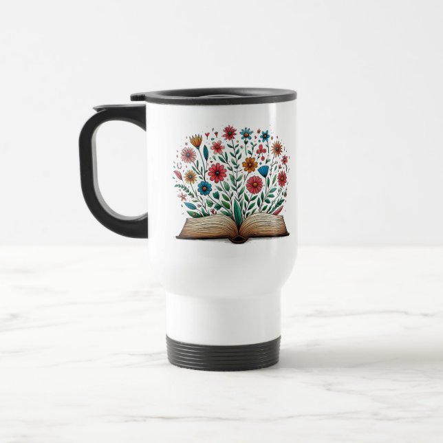 Taza De Viaje Flor de libros abierta (Izquierda)