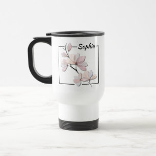 Taza De Viaje Flor de Magnolia de acuarela personalizada