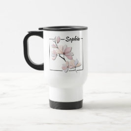 Taza De Viaje Flor de Magnolia en Acuarela Personalizada