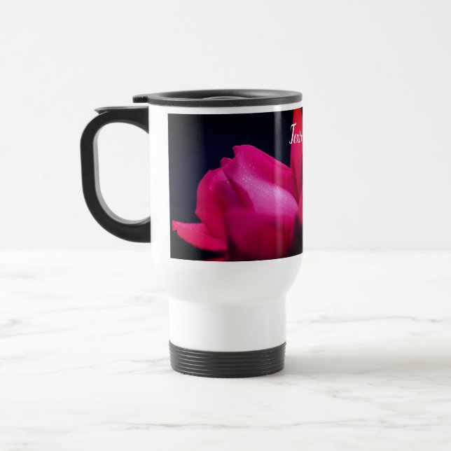 Taza De Viaje Flor de rosa roja cercana personalizada (Izquierda)