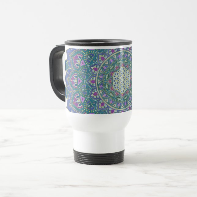 Taza De Viaje Flor De Vida - Mandala Estilo India 1 (Anverso izquierdo)