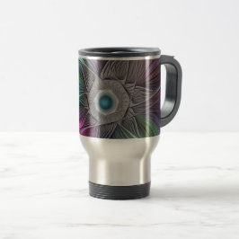 Taza De Viaje Flor grande colorida Resumen arte fractal trippy