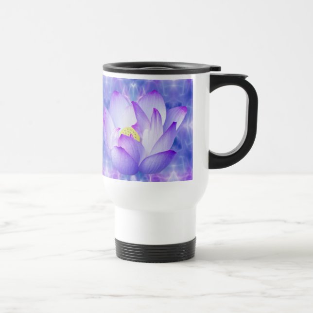 Taza De Viaje Flor morada de loto y cristales fractales (Derecha)