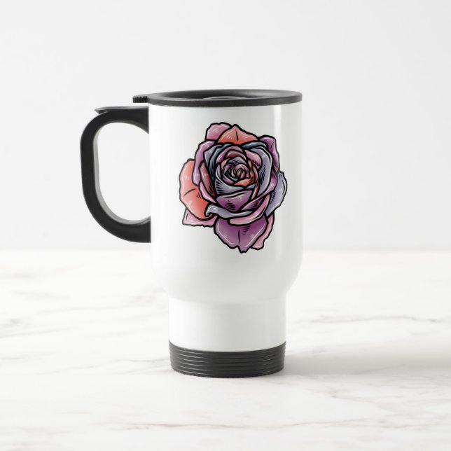 Taza De Viaje Flor Rosa de color (Izquierda)