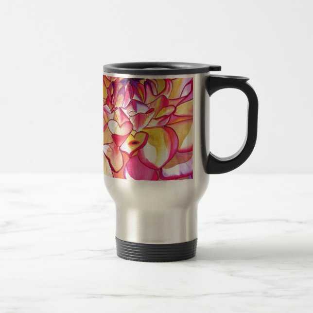 Taza De Viaje Flor rosa de Dahlia acuarela arte fino (Derecha)