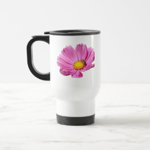 Taza De Viaje Flor Rosa Vibrante Con Una Abeja En Un Día De Vera