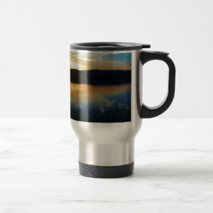 Taza De Viaje Flor silvestre, puesta de sol azul