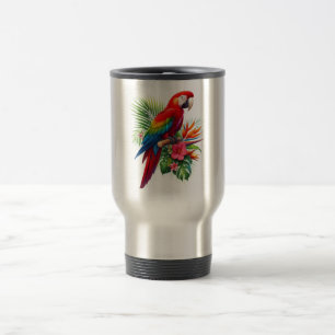 Taza De Viaje Flor tropical de macao rojo