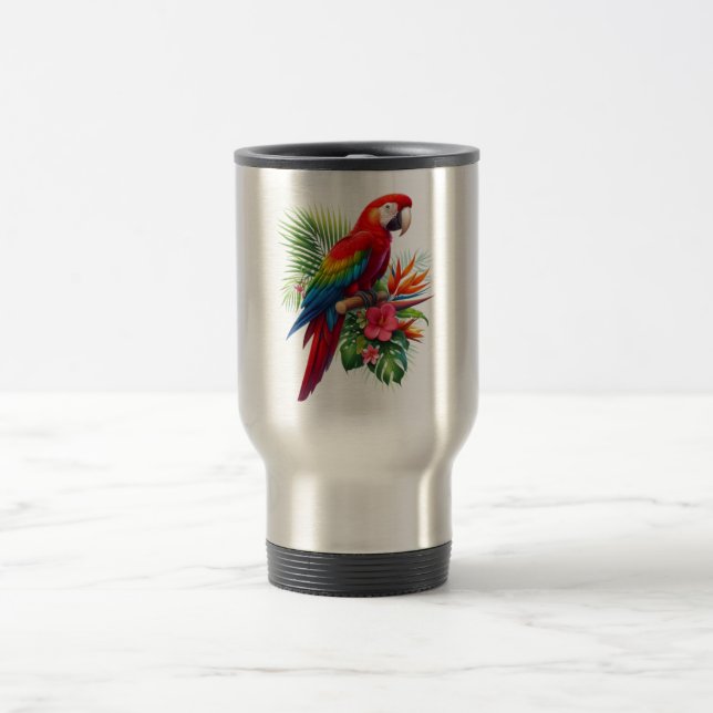 Taza De Viaje Flor tropical de macao rojo (Centro)