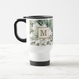Taza De Viaje Floral Acuarela Monograma Personalizado
